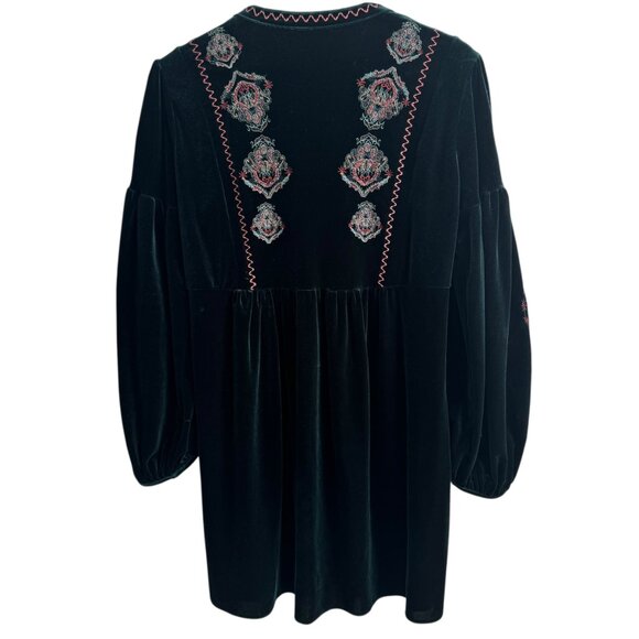 ZARA Woman Dark Green Velvet Embroidered Tunic Dress Size SMALL Boho Romantic - Picture 5 of 13